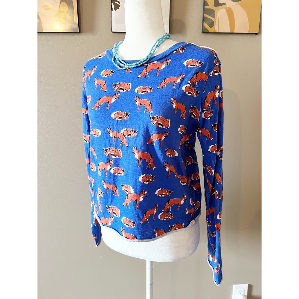 Anthropologie Blue Fox-Print Long-Sleeve Top